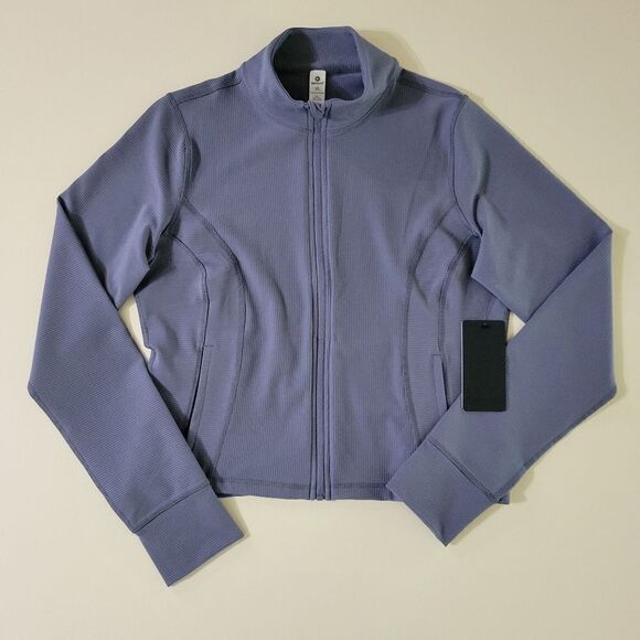 90 Degree By Reflex Womens Blue High Neck Ribbed Performance Jacket - Picture 6 of 16